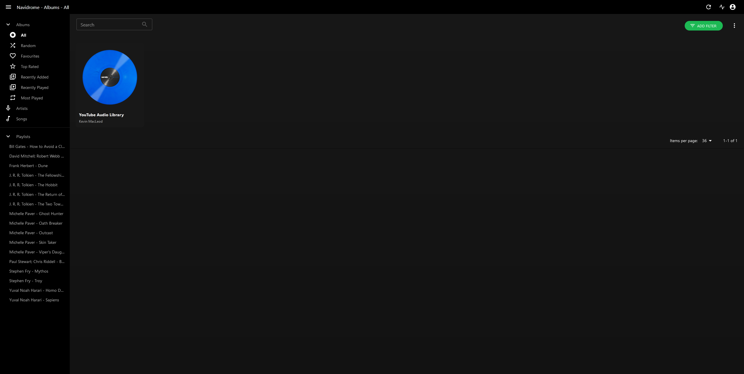 Navidrome web UI with sample song installed